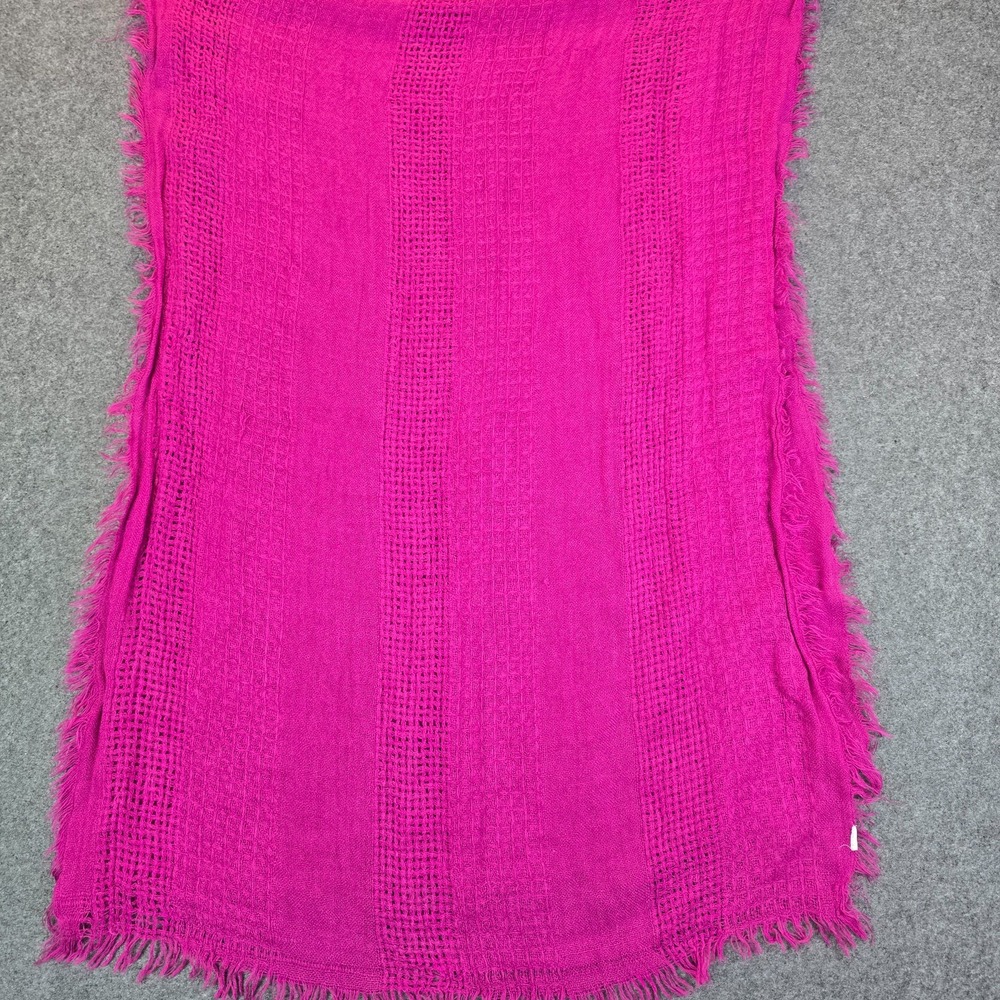 Woven Scarf Shawl Wrap Women Fuchsia Pink Fringed Textured Lightweight